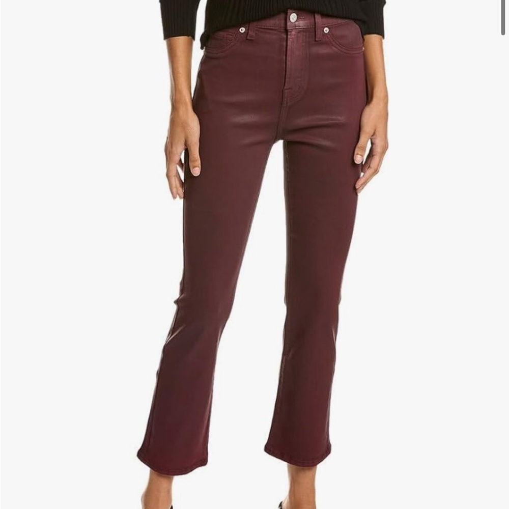 NWOT - Seven 7 For All Mankind Burgundy Oxblood Coated Slim Kick Crop Jeans - 25